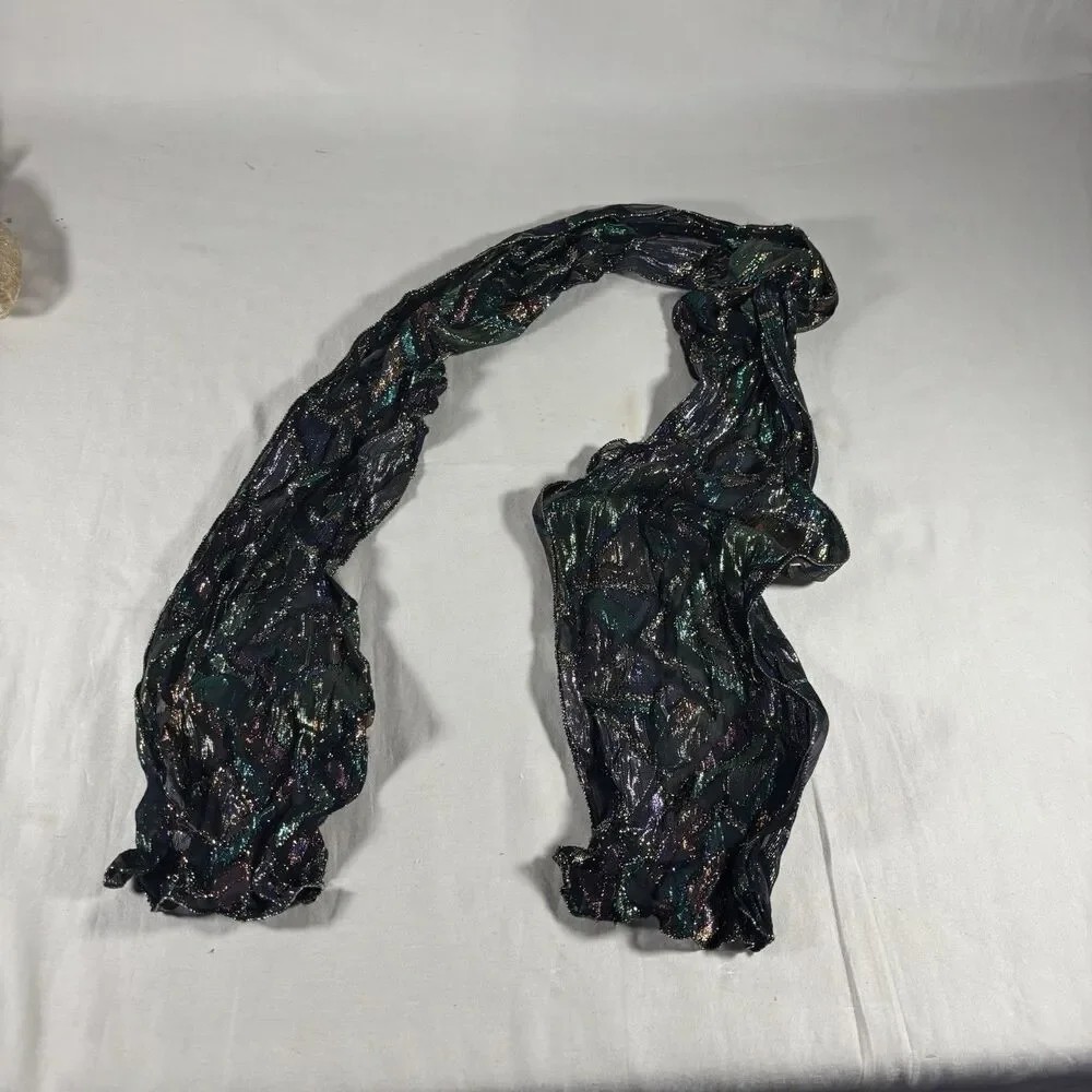 Gold Lace Triangle Shawl and Metallic Print Scarf Lot of 2